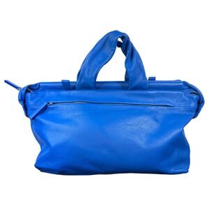 Alberta Di Canio Blue Leather Doctor Bag Structured Top Handle Satchel Italy